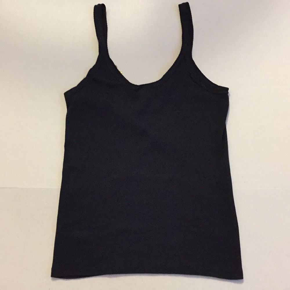 TANK TOP WITH LACE NWOT Black Cotton V-neck gold lame lace form fitting - Picture 7 of 10